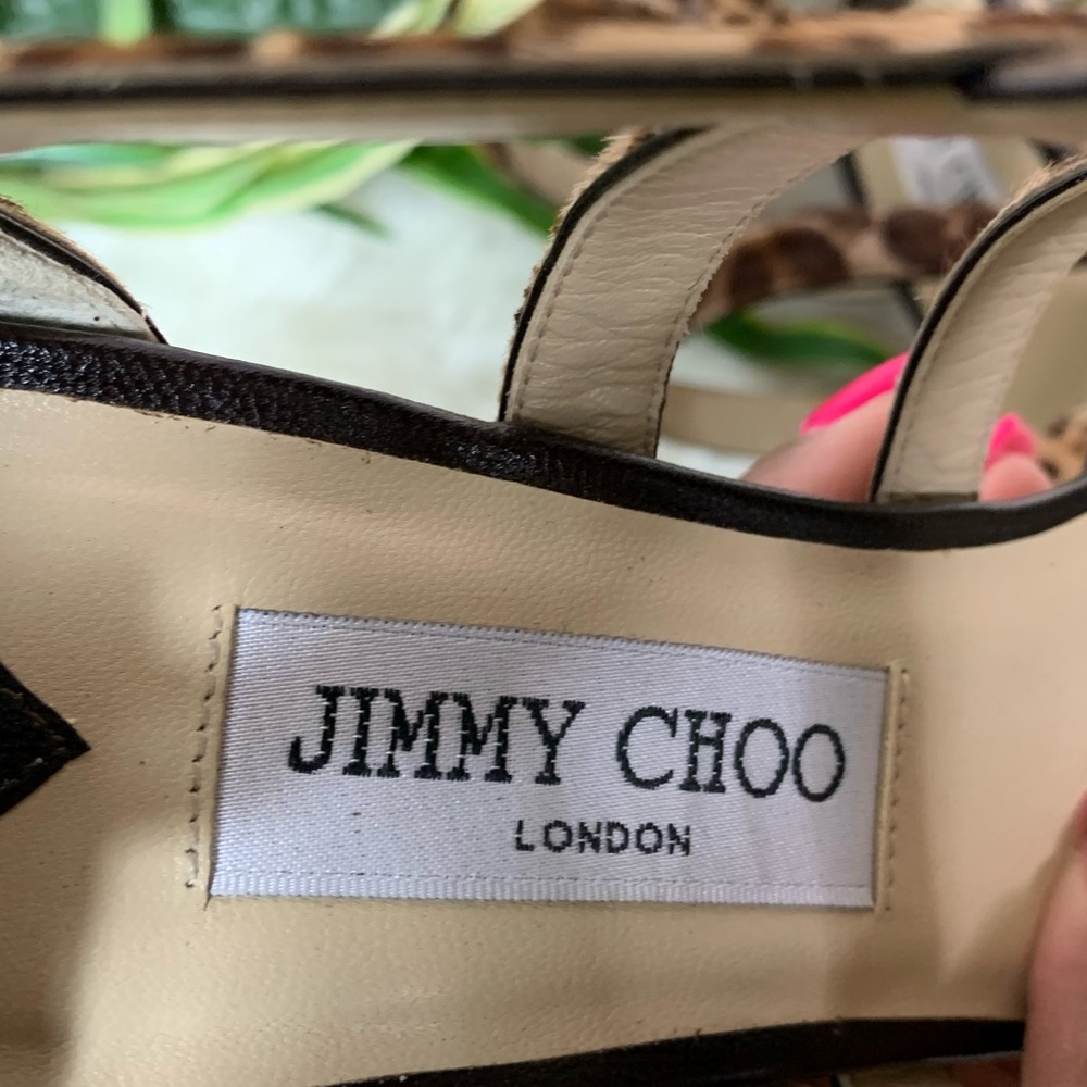 Jimmy Choo Leopard Pony Hair Caged Heels - Picture 7 of 8